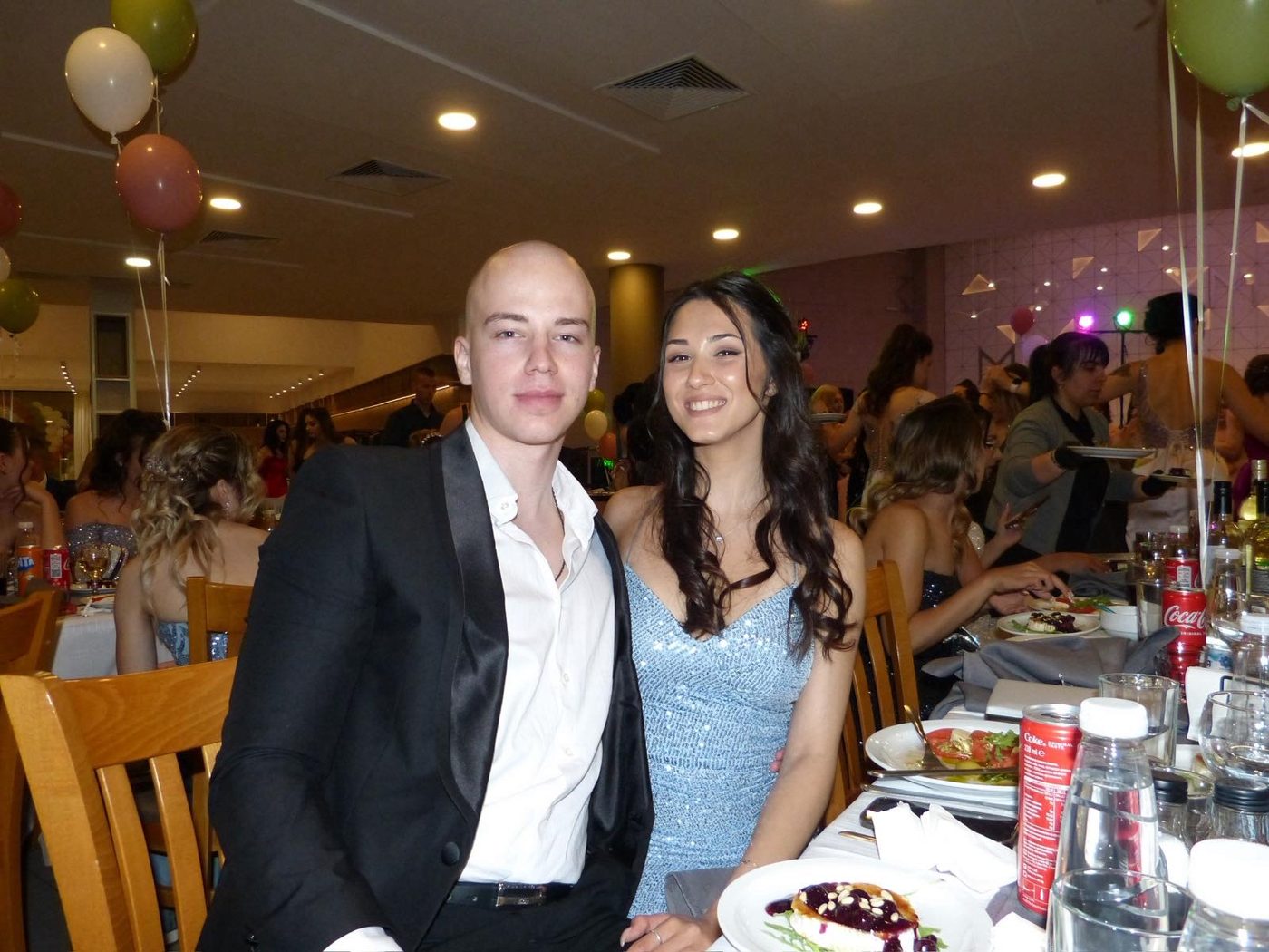 Us dressed up at a party
