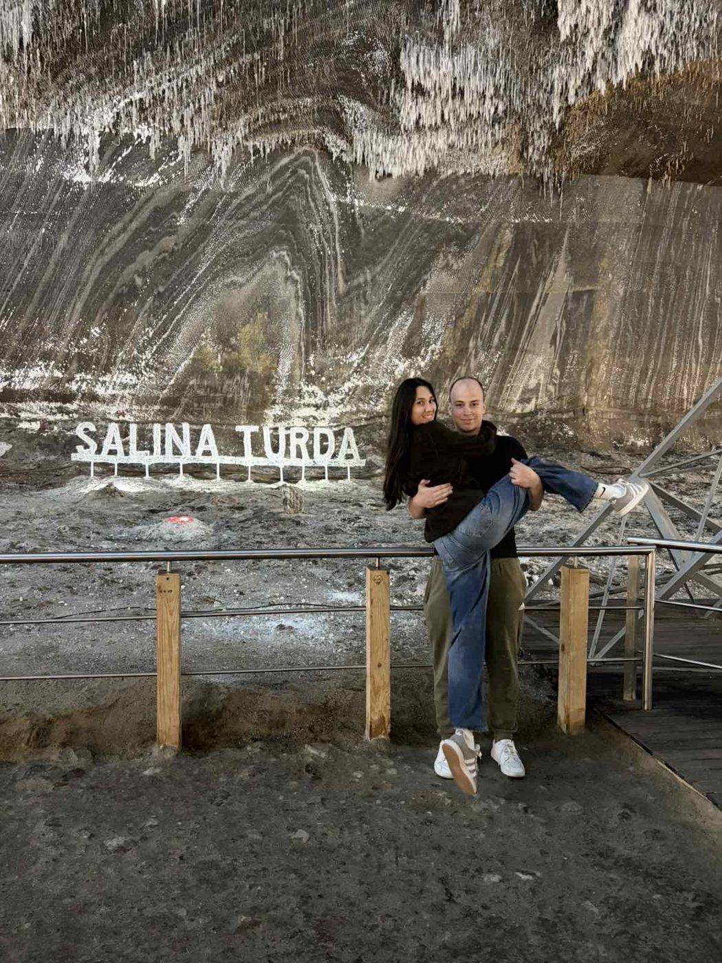 Venci carrying Viktoria at Salina Turda